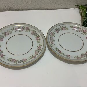 Noritake 5433 Bread & Butter Plate Red Gray Flowers Gray Band Set of 2 Japan G5